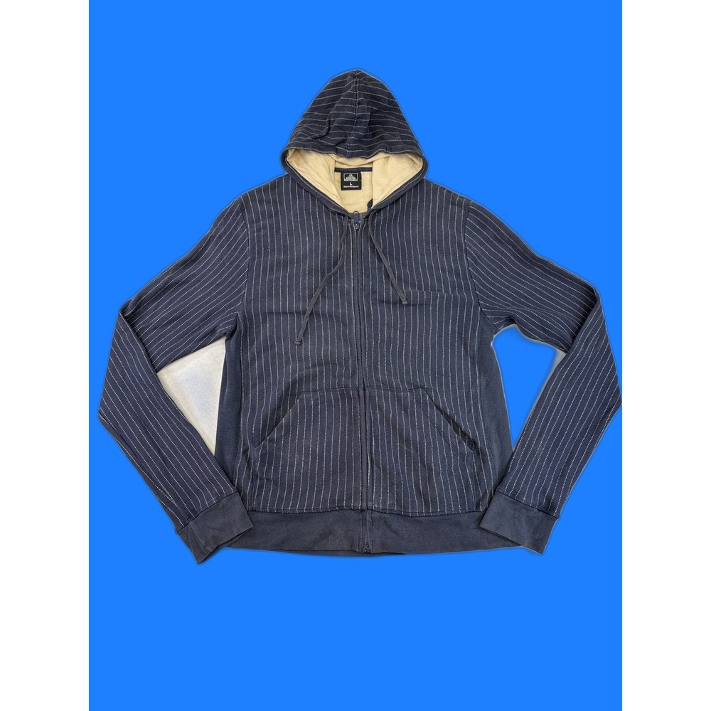 Foot Locker Retro Hoodie Zip Up Navy L Cotton Long Sleeve Pinstripe Kangaroo Men